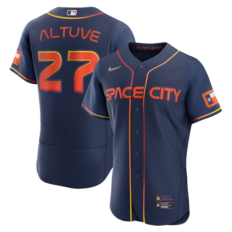 Custom Men Houston Astros 27 Jose Altuve Nike Navy 2022 City Connect Authentic Player MLB Jersey